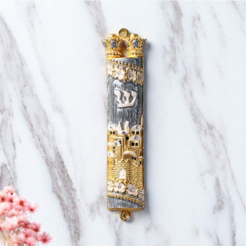 Mezuzah bleu jérusalem city, Gris