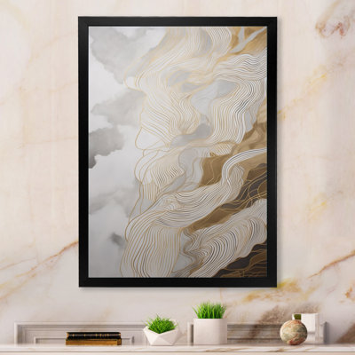 Gold And Grey Abstracted Line Artistry III - Abstract Line Art Canvas Print Wall Art