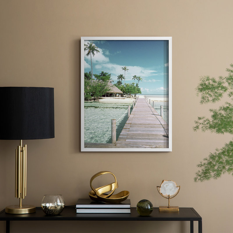 Tahiti Beach, reproduction encadrée - bois massif, H 11 po x l 9 po, Blanc