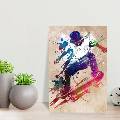 Vibrant Skateboard Action Colorful Energetic Vibrant Urban Wall Art Print 1 Piece Wrapped Canvas Wall Art