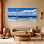 Nautique et plage, ciel bleu, nuages blancs, vagues de l'océan, plage de sable, ensemble de 3 impressions sur toile-777307416