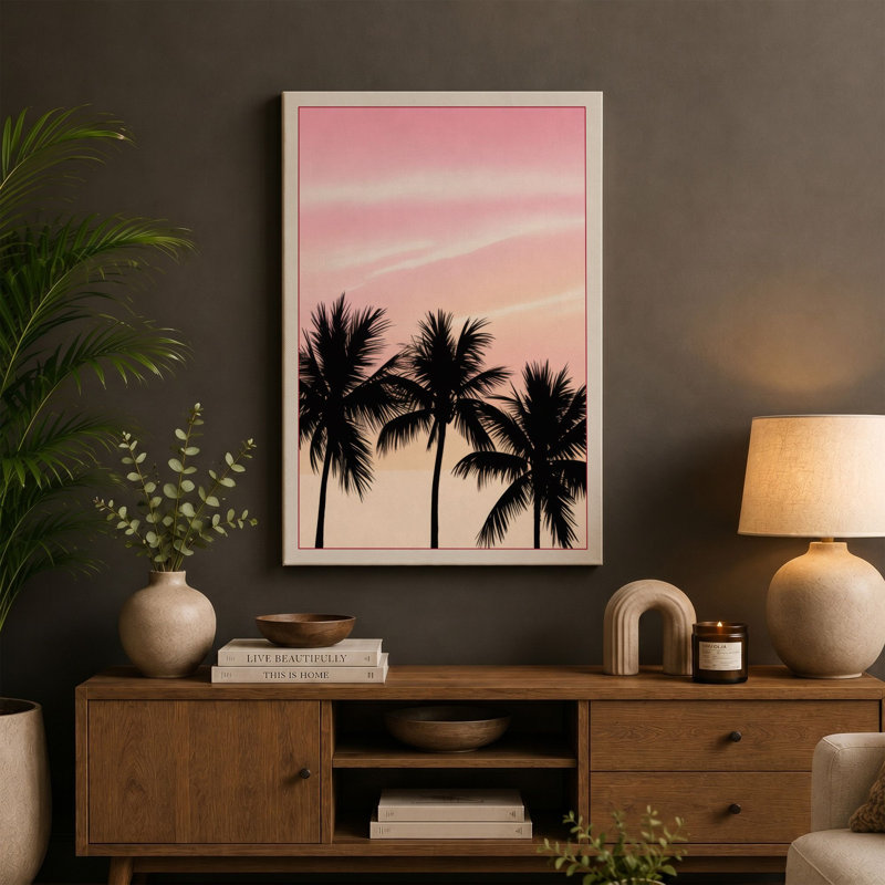 Silhouette at Dawn Coastal 1 Piece Wrapped Canvas Wall Art, 24x16 - 61.0 x 40.6 cm, Teal Border
