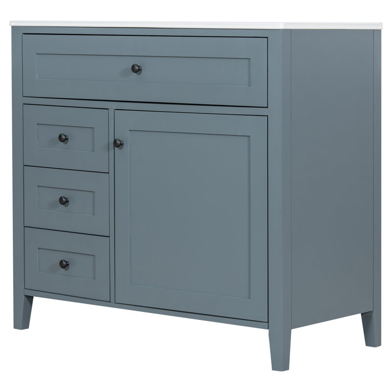 Meuble-lavabo sur pied 36 po avec lavabo en céramique, Bleu gris