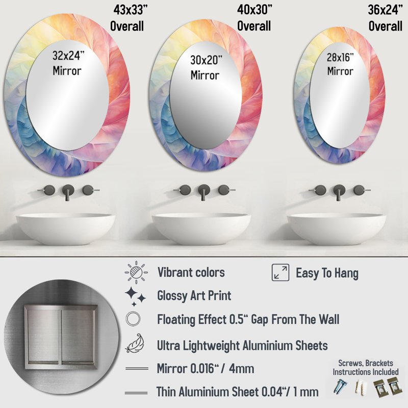 Raimbow Serenade Of Spirals - Miroir mural moderne multicolore, 36 po x 24 po