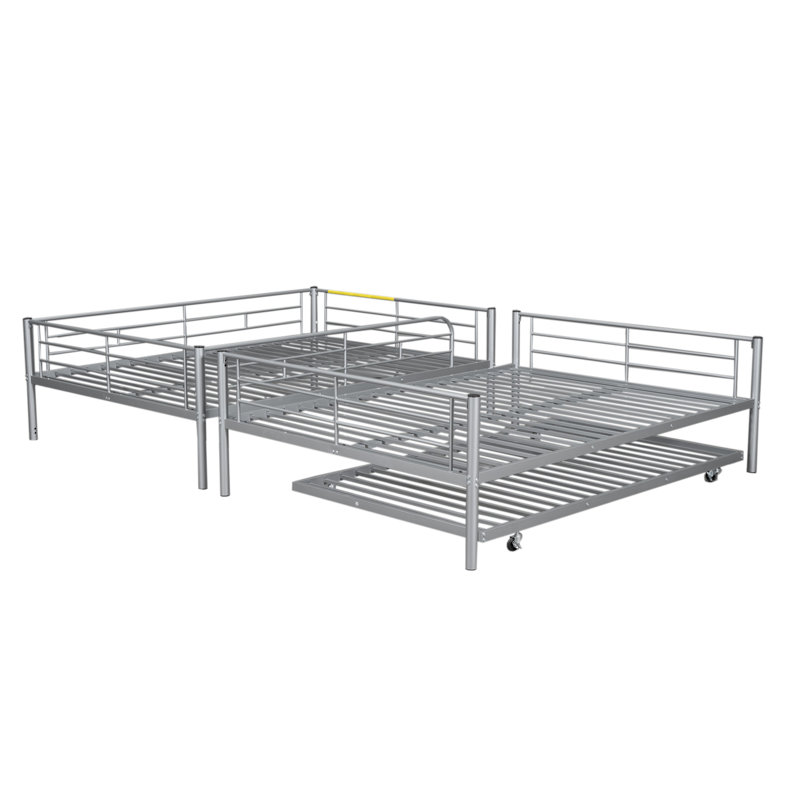 Lit superposé au-dessus argenté avec lit gigogne - Structure en fer profilée, peu encombrant pour la chambre à coucher, garantie, instructions d'assemblage faciles, style contemporain en métal, construction solide, coffre-fort pour adolescents,