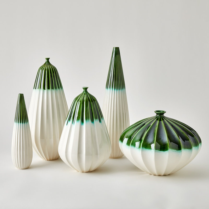 Furrow Handmade Ceramic Table Vase, Deep Green, 14" H x 4" W x 4" D