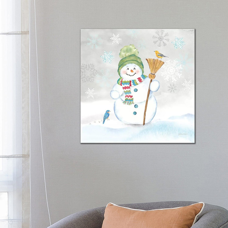 Let It Snow Blue Snowman IV by Cynthia Coulter - Wrapped Canvas Painting