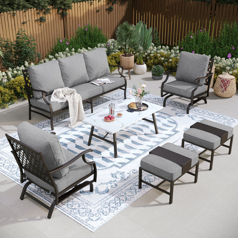 Ensemble de conversation pour patio Tapasi 5-7 personnes avec chaises longues berçantes et repose-pieds optionnel, Gray, Oui