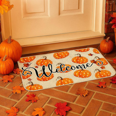 Fall Pumpkin Welcome Mat | Non-Slip Autumn Door Mat for Indoor & Outdoor Entryway Décor