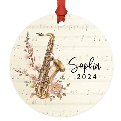 Custom Metal Saxophone Ornament Floral Design Christmas Decoration With Gift Bag