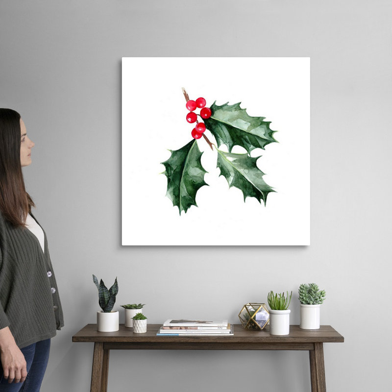 «Christmas Holly I» par Emma Scarvey - reproduction d'art sur toile, H 30 po x l 30 po x P 1,25 po, Toile tendue