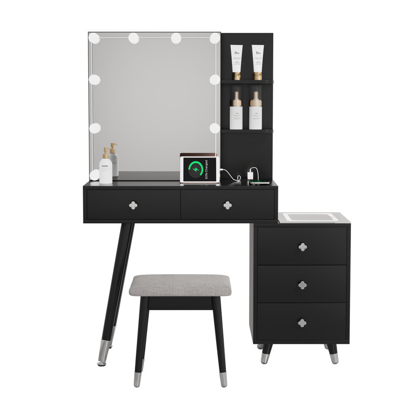 Ensemble de tabouret de coiffeuse Bloye, Noir