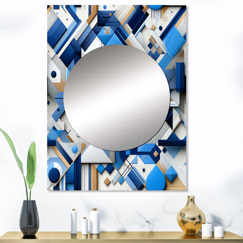 Grille bleue et blanche - miroir mural géométrique, miroir décoratif géométrique, impression d'art en métal, 40 po x 30 po