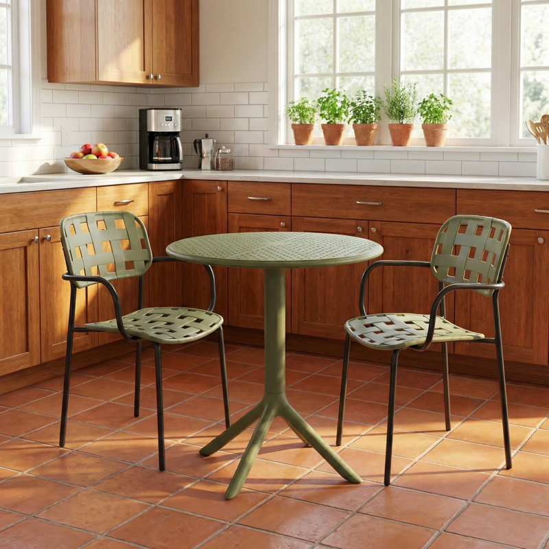 2 - Person Patio Dining Set with Round Table, Black/Green, Green