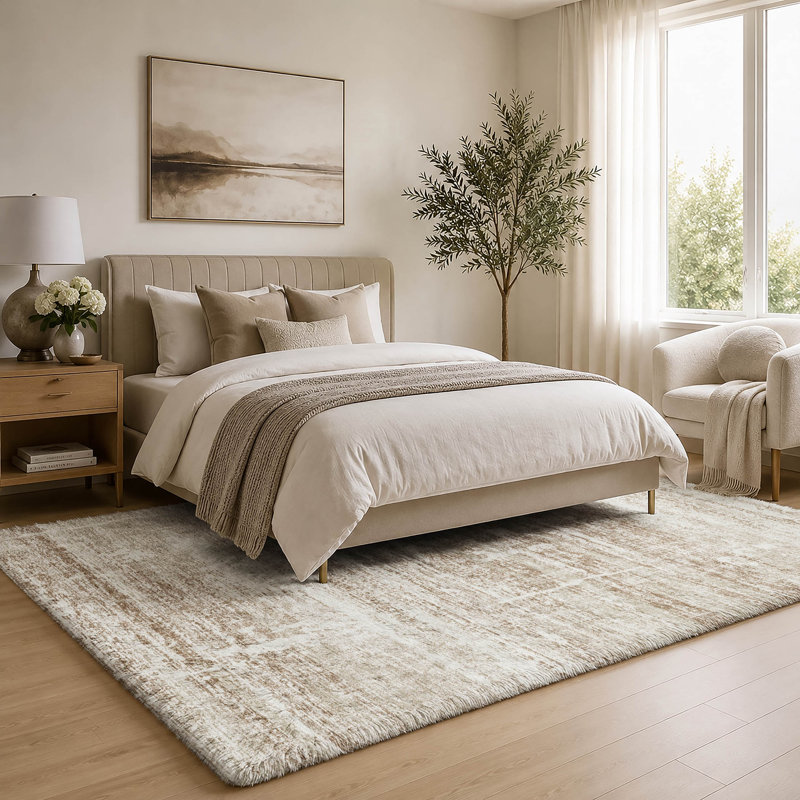 Tapis moderne Dream Shag ADS747, lavable à la machine de qualité supérieure, Beige, 9' x 12'