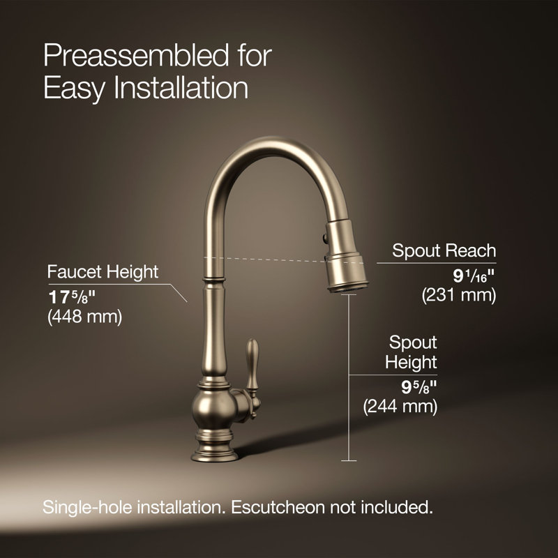 Artifacts® Pull Down Single Handle Kitchen Faucet, Vibrant Brushed Bronze