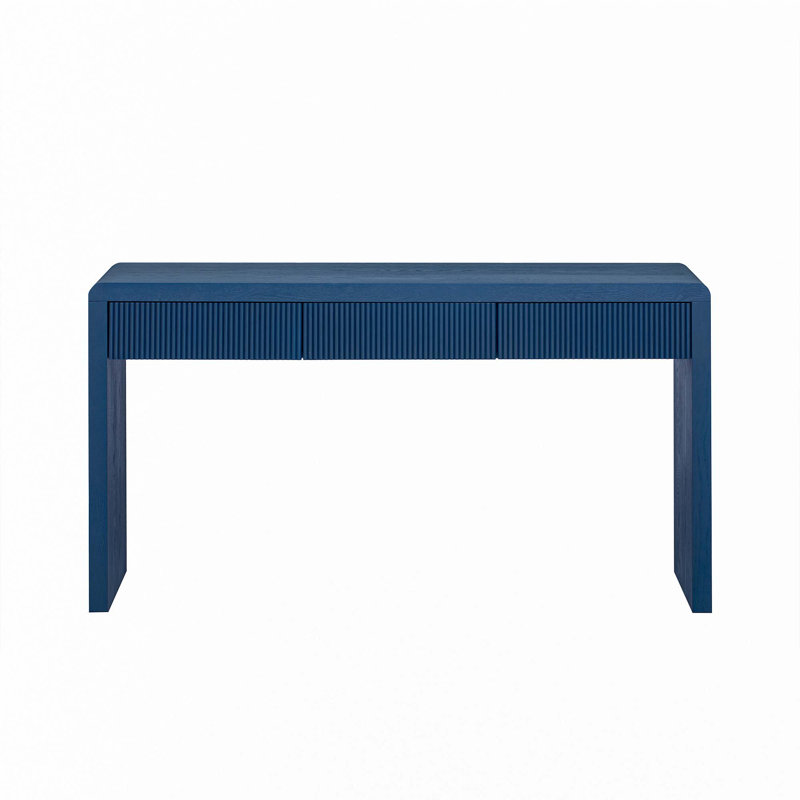Rustic Console Table with 3 Fluted Drawers, Navy