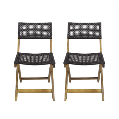 Foldable Acacia Wood Bistro Chairs – Set of 2 – Handcrafted Wicker, No Assembly