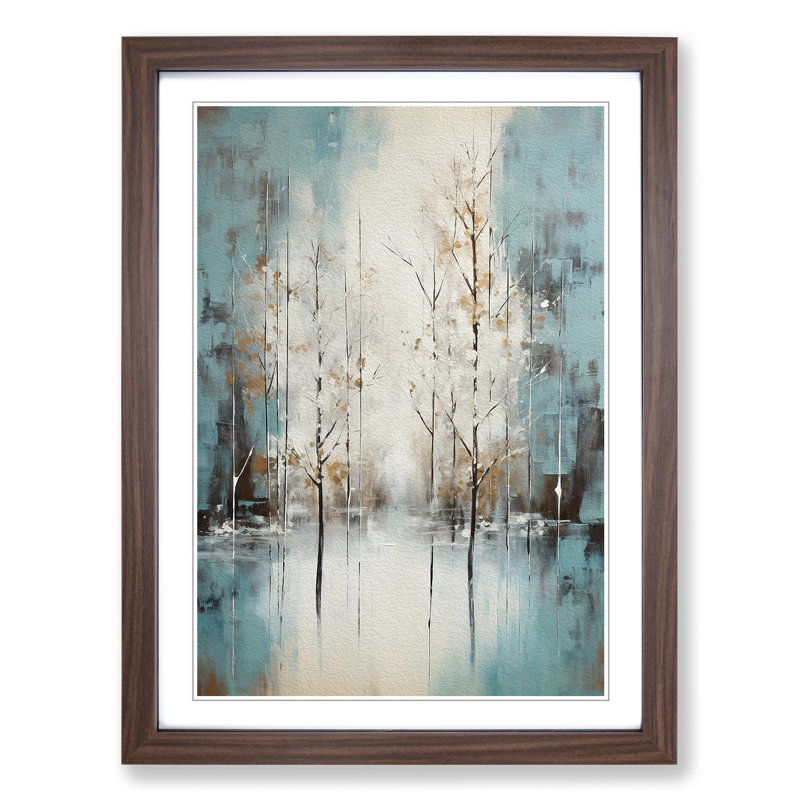Winter Forest Abstract - Single Picture Frame Print on Wood, Walnut, 34cm H x 25cm W x 2cm D