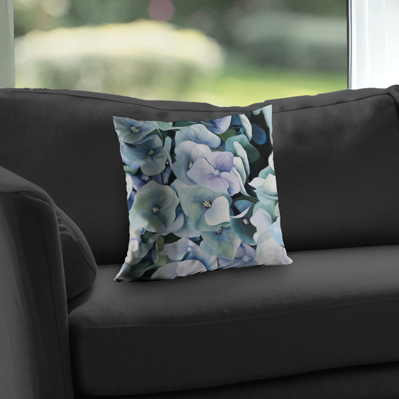 Hydrangea Plant Purple Floral Throw Pillow | Home Decor – Poly Twill Throw Pillow with Insert, Double-Sided Print