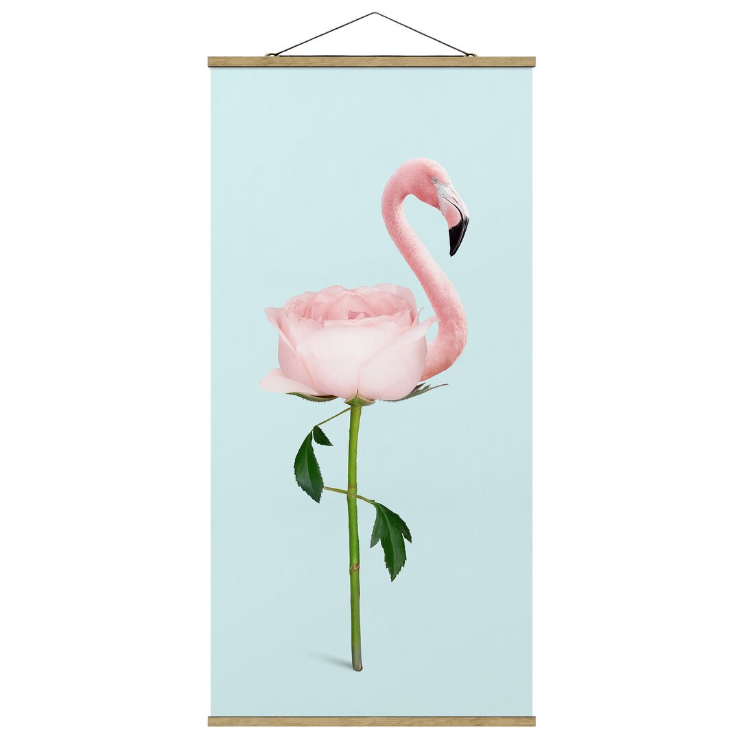 Stoffbild Flamingo mit Rose von Jonas Loose