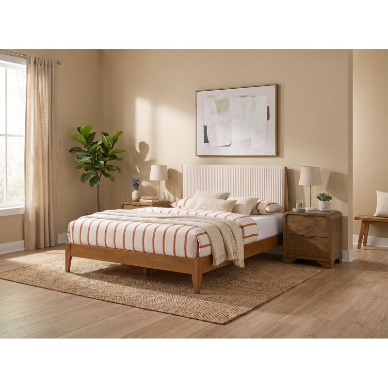 Locke Modern Craft Solid Wood 3 Pieces Fully Assemble Bedroom Set, Amber Walnut/Antique Oak
