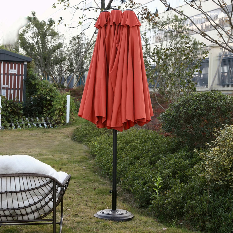 Grand parasol d'extérieur double face 14,8 pi avec manivelle (sans base), Orange