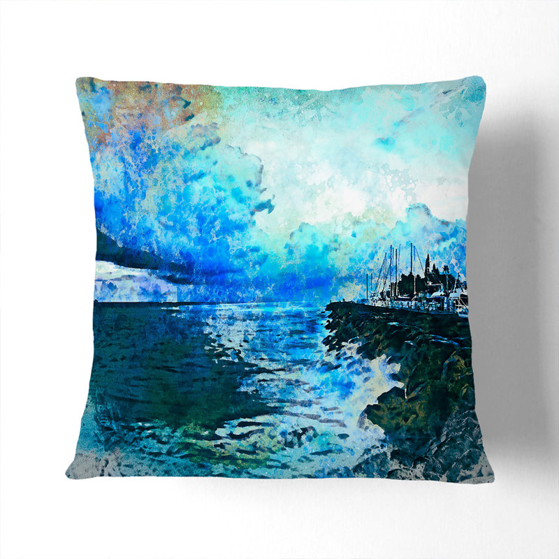 Boats Docked In The Harbour In Abstract Square Throw Cushion, 40cm H x 40cm W x 15cm D