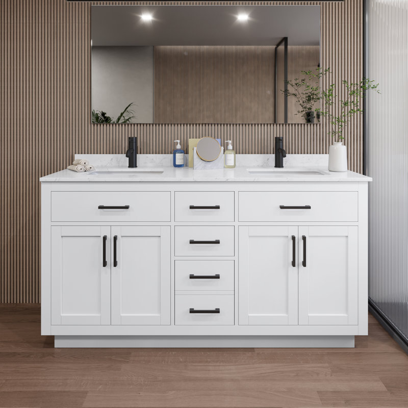 Beckett TK 66'' W Double Vanity, Dark Gray, Brushed Nickel, White Cultured Marble