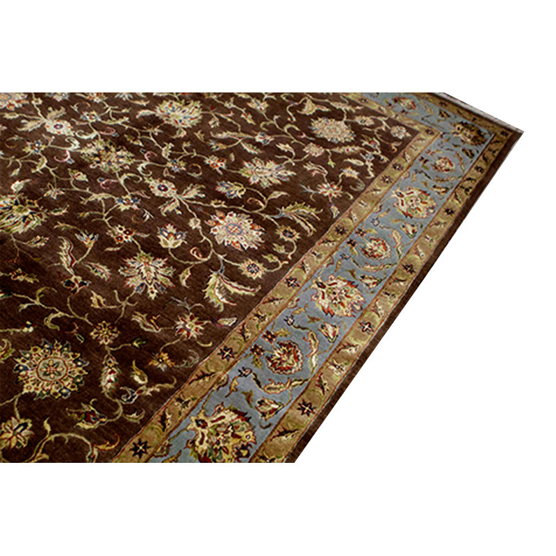 Tapis brun et bleu clair de haute qualité noué à la main