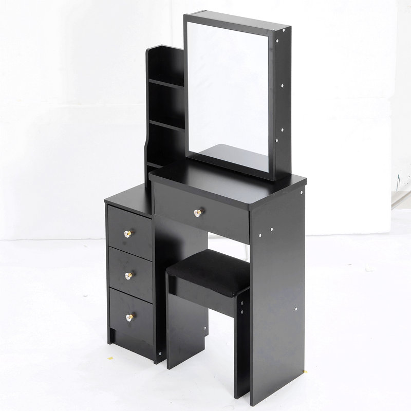 Compact Left-Sided Bedside Vanity Set With Cushioned Stool, Extra-Large Sliding Mirror, Multi-Layer Storage, And High-Capacity Design (EPA, GCC, UL Certified)