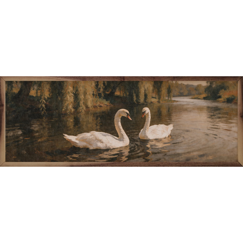 Cygnes le long d'une berge tranquille, 48 x 16