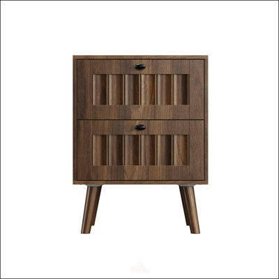 Medieval-Style Modern Double-Drawer Bedside Table With Solid Wood Legs, Perfect For Bedroom Storage And Decor, 2-Pack