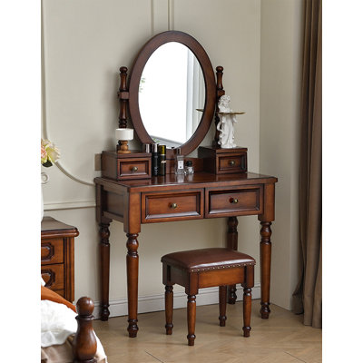 Table de coiffeuse en bois d'hévéa de style américain avec tiroirs de rangement multiples