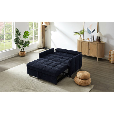 Lit convertible bleu avec tissu en chenille doux, réglable, 3 ports, 2 coussins lombaires de 52,8 po