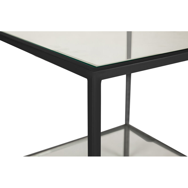 Kayce Glass End Table with Storage, Flat Black