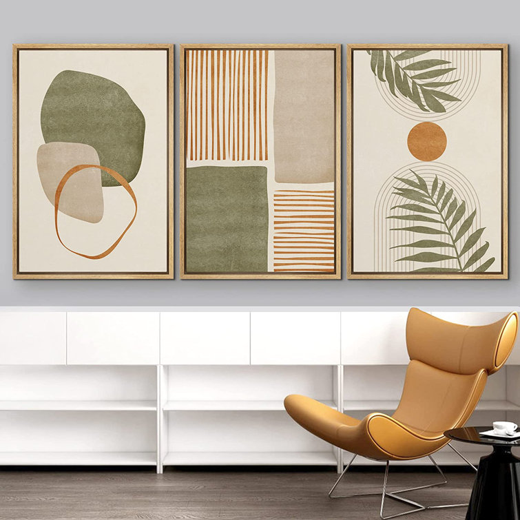 IDEA4WALL Framed Geometric Mid-Century Modern Green Polygon Tropical Leaves Abstract  Modern Art Framed On Canvas Pieces Print  Reviews Wayfair