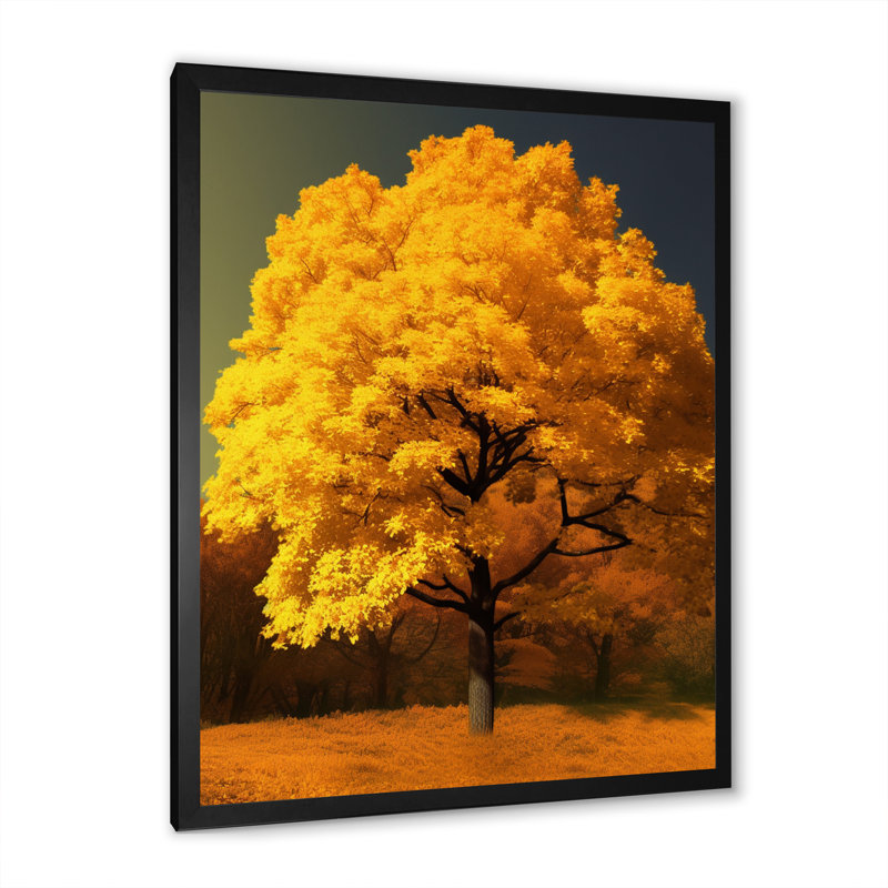 Le plus bel arbre jaune sur toile, Cadre simple noir, H 20 po x l 12 po x P 1 po