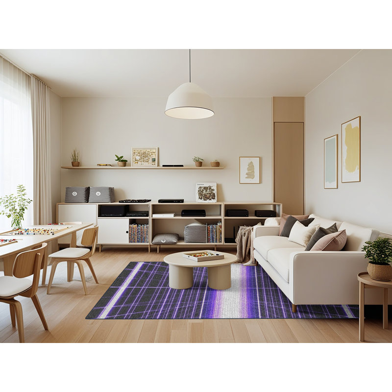 Tapis géométrique noir / mauve, Rectangle 7 pi x 9 pi