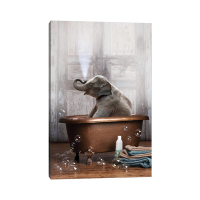 Elephant In The Tub by Domonique Brown - Wrapped Canvas Print