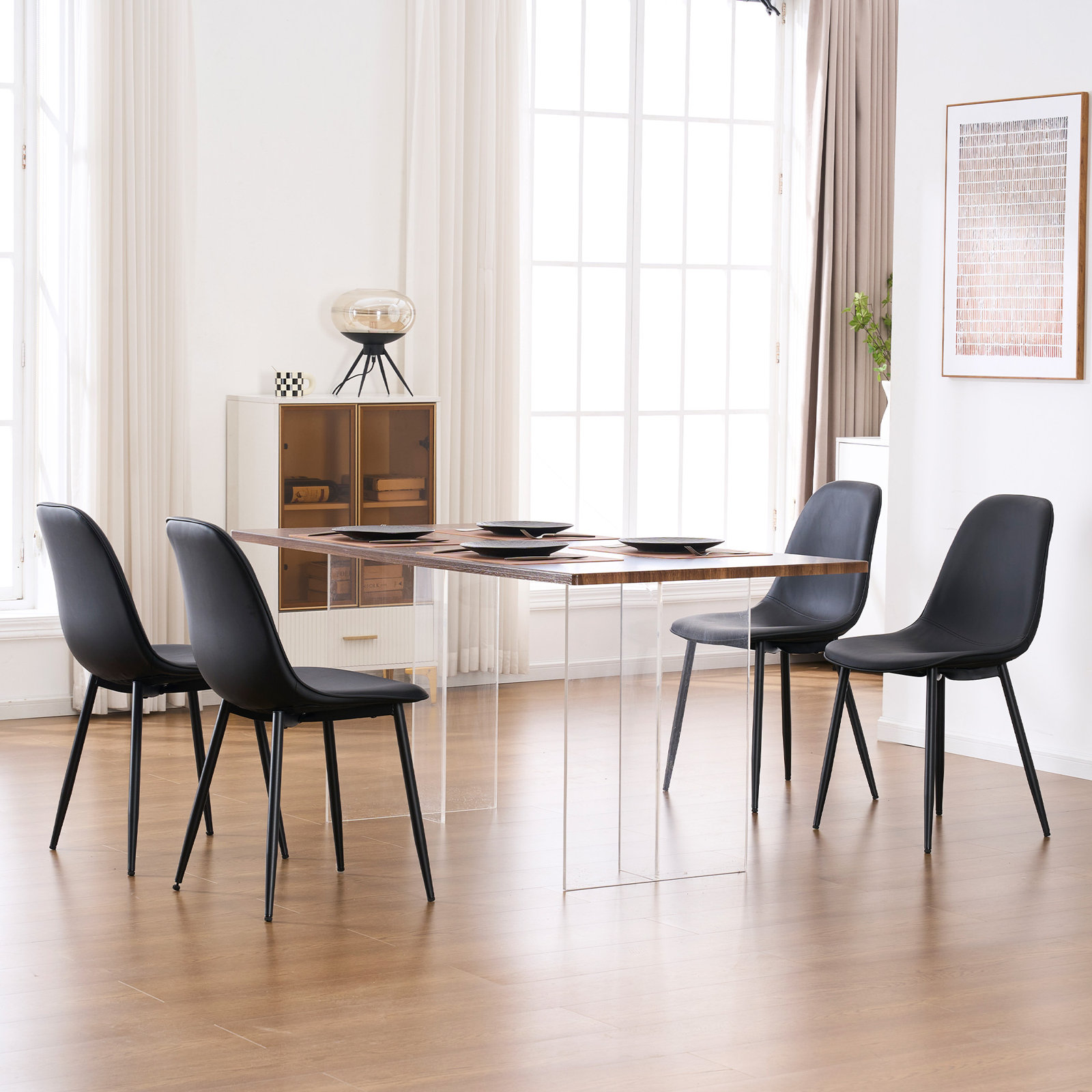 Kavi Dining Chair, Black Faux Leather/Black