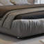 Grand lit plateforme tapissier de luxe avec dossier surdimensionné et structure en bois massif, convenant à plusieurs hauteurs de matelas-1320504693