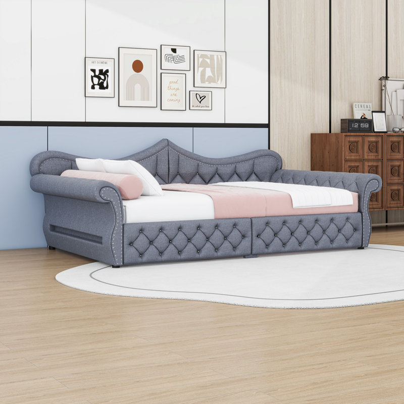 Queen Upholstered Daybed with Built-In LED Light Strips, Gray