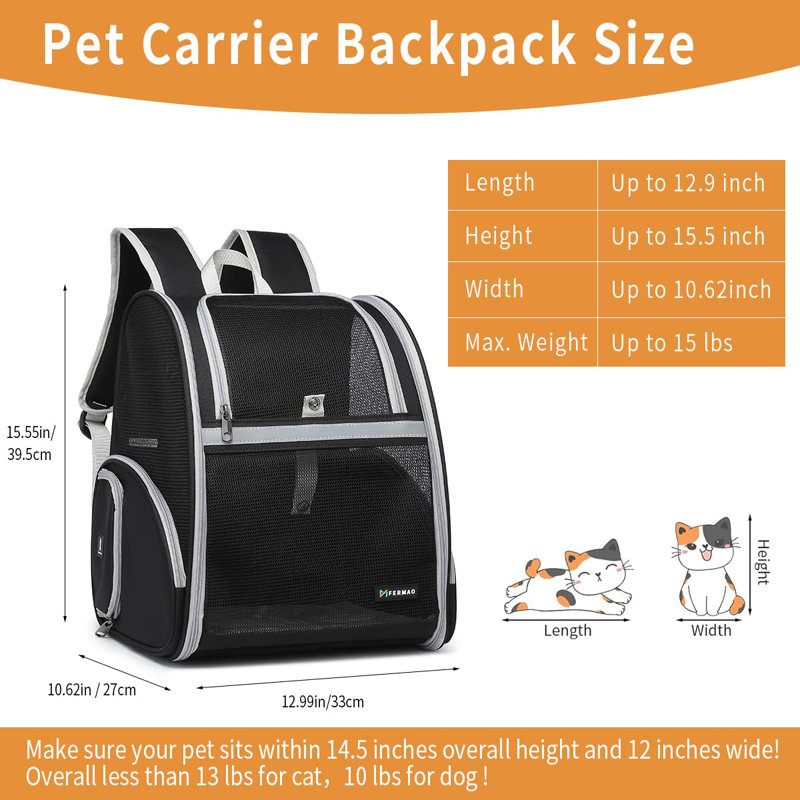 Cat Backpack Carrier Pet Backpack Carrier For Small Dogs And Medium Cat Puppy Kitten Bunny Up To 15Lbs, Cat Carrying Backpack Collapsible With Fully Ventilated Mesh With Safety Leash