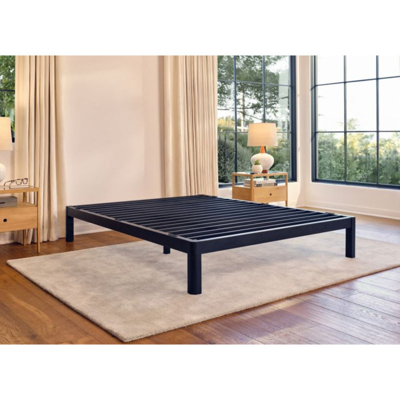 Purple Modern Adjustable Metal Mattress Foundation Platform Bed Frame with Heavy-Duty Steel Slats & Adjustable Height Legs