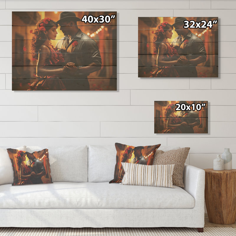 Danse de salsa à La Havane I - Cuba, paysage d'art mural sur bois de pin naturel, H 10 po x l 20 po