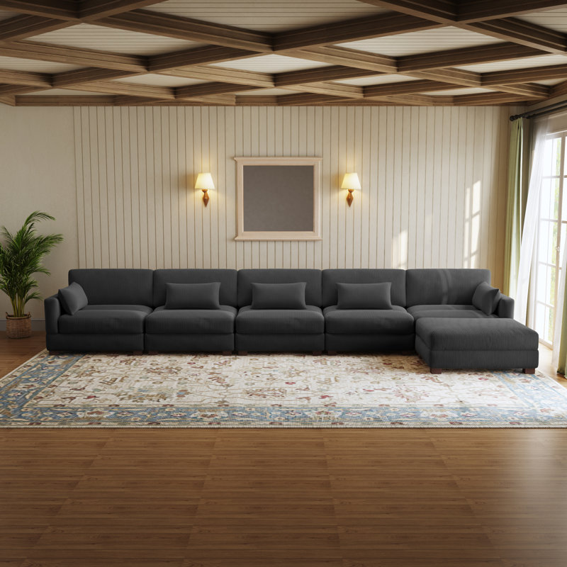 Maelina L-Shaped Corduroy Modular Sectional with Removable Cushion Cover, 30.7"H x 199.2" W x 68.1" D, Gray Corduroy