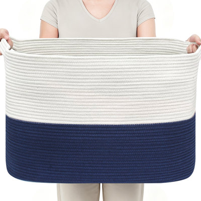 Très grand panier de rangement pour vêtements, panier à linge en corde de coton 62L avec poignées - bac de rangement pliable pour couvertures, oreillers et jouets