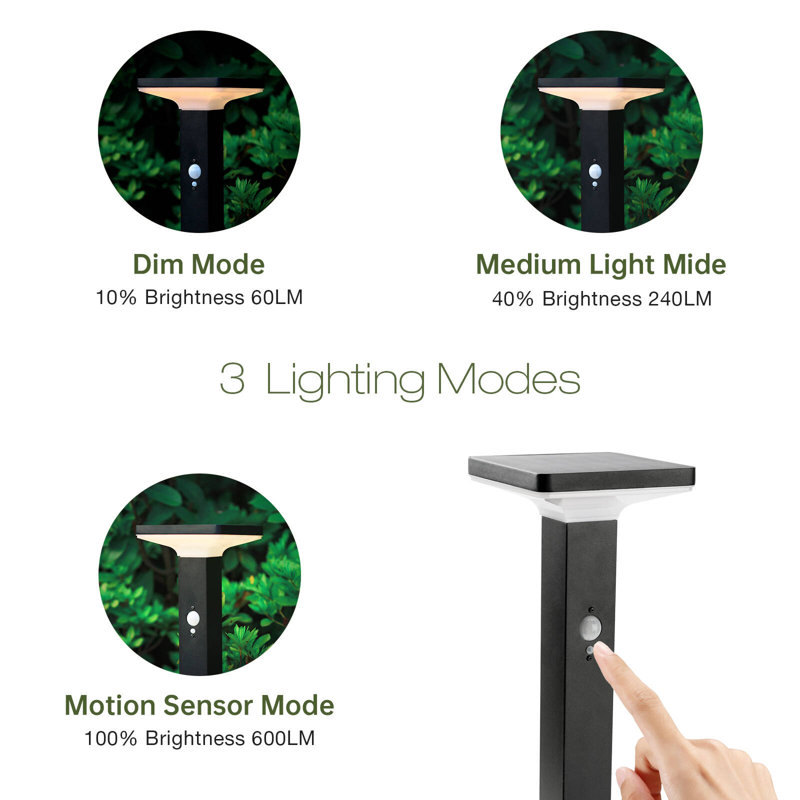 Black Low Voltage No Power Source Required / Manual Integrated LED Metal Pathway Light, 23.6" H x 5.9" W x 5.9" D