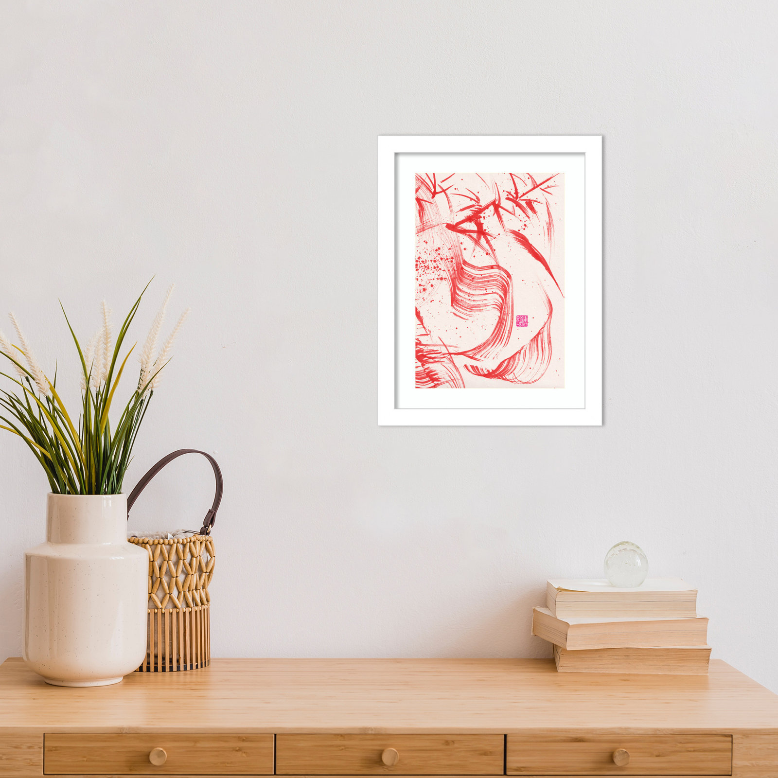 Lemma "Zen Bamboo Ink Abstraction 2" Print, White, 13" H x 10" W